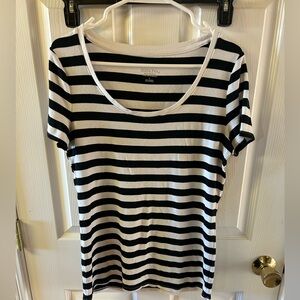 Merona Black and White Striped Short Sleeve Tee